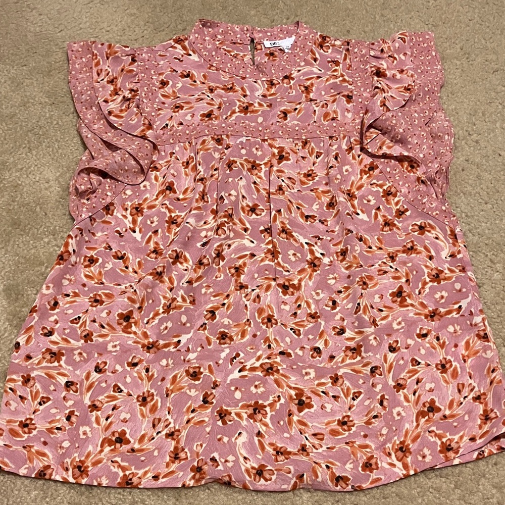 DR2 Blush and Ivory Floral Ruffle Blouse